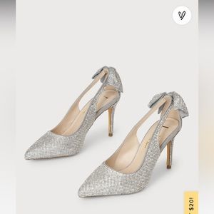Lulus sarika grey rhinestone pointed sling back heels
